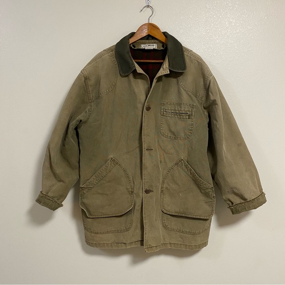 L.L. Bean Jacket Men's XL Tall Distressed Olive Green Barn Chore Jacket lined - Picture 1 of 15